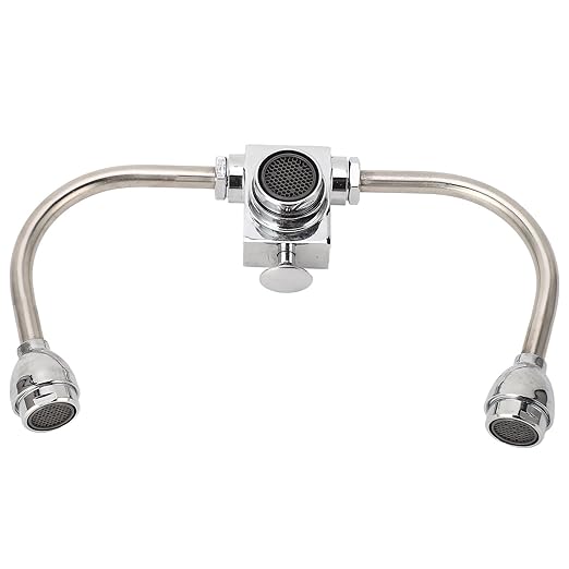 Faucet Mounted Eyewash Station, Emergency Eye Wash Unit with Double Nozzles, 360 Degree Rotatable Stainless Steel Eyewash for Laboratory Factory Office Sink, Includes Protection Co