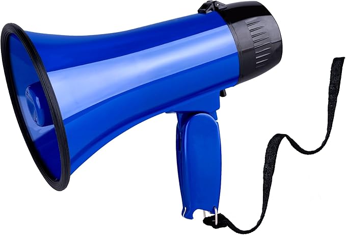 MyMealivos Portable Megaphone Bullhorn 20 Watt Power Megaphone Speaker Voice and Siren/Alarm Modes with Volume Control and Strap (Blue)