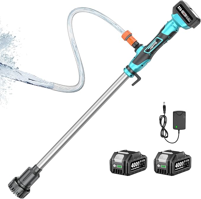 SEESII Cordless Stick Water Transfer Pump, with Dual 4000mAh Batteries & Charger, 720GPH, 32FT Head, Handheld Portable Utility Sump Pump Kit with 3/4" Outlet for Pool/Garden/Pond/RV/Boat Draining
