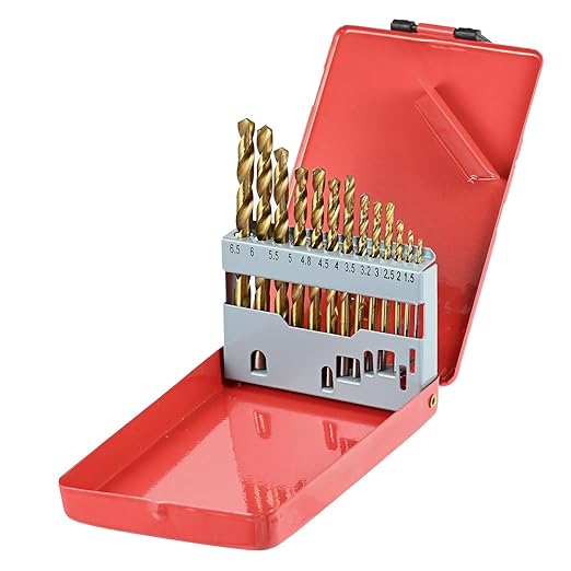 Drill Bit Set, Metric 1.5mm - 6.5mm 13Pcs Titanium Coating HSS Drill Bits Kit with Round Shank for Cast Iron, Hardened Metal, Stainless Steel, Plastic and Wood