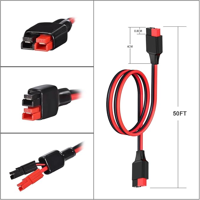 12AWG 50FT Anderson Extension Cable 2 6 10 20 35 50 75 100FT Solar Extension Cable Anderson Connector for Portable Power Station Solar Generator Solar Panel (50FT)