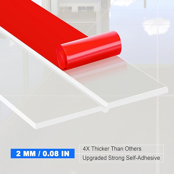 ToLanbbt Weather Stripping Silicone Door Seal Strip 2 in x 40 ft Door Draft Stopper Self Adhesive Door Draft Tape, Side & Bottom Gaps Insulation Strip for Glass Shower Door Sliding Door Window, Clear