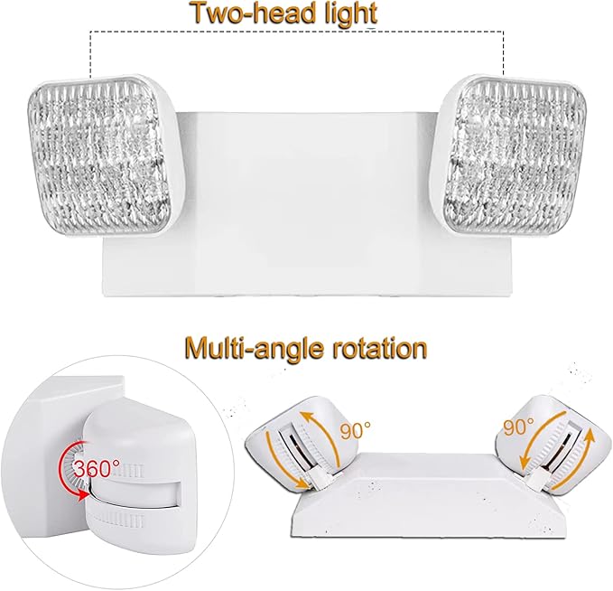 12 Pack Commercial LED Emergency Lights Fixture, Hardwired LED Emergency Light with Battery Backup Emergency Lights for Business, Two Adjustable Head Emergency Exit Sign Lighting, Wall Mount