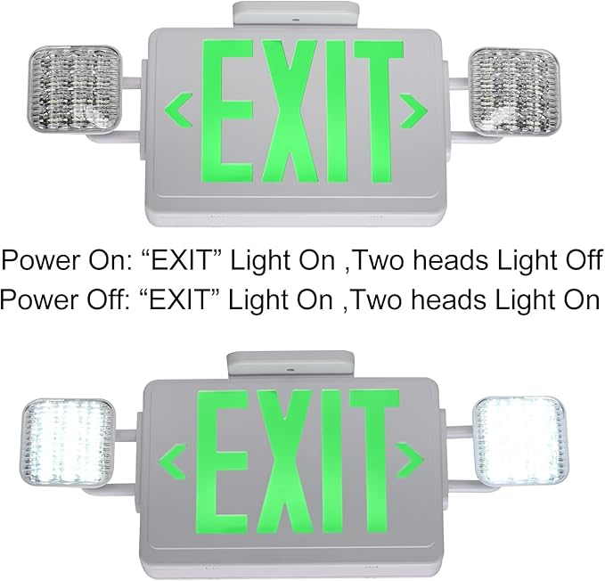 Green Exit Sign,Emergency Lights for Business with Plug,200lm 3Hours Battery Operated Corded Fire Emergency Exit Lighting Combo UL 924 AC85-277V