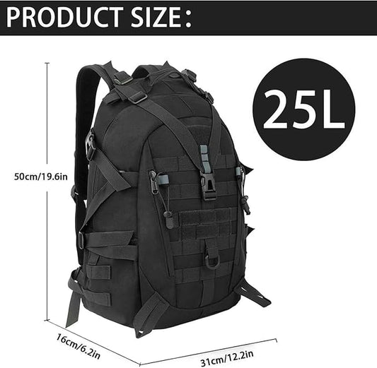 aiGear Tactical Backpack for Men, 25L Military Backpack, 3-Day Bug Out Bag for Camping Hiking Hunting with Molle System Army Daypack (25L Black)