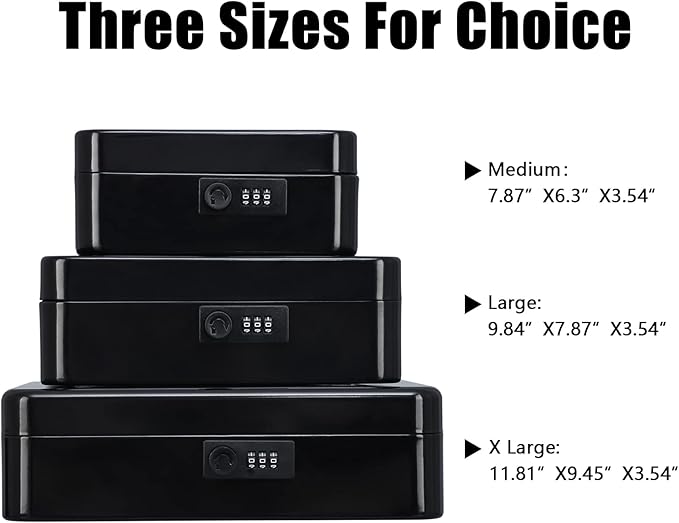 KYODOLED Metal Cash Box with Combination Lock Money Box for Cash Safe Metal Box with Money Tray for Security Lock Box 11.81"x 9.45"x 3.54" Black X Large