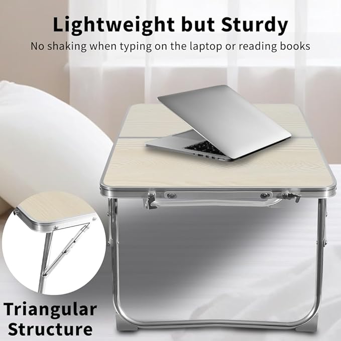 KISKIS 2 Fold Ultra Lightweight Folding Camping Tables 2Ft Portable Small Aluminum Outdoor Desk with Carry Handle, 62X42cm(24X17inch) for Picnic Travel,White