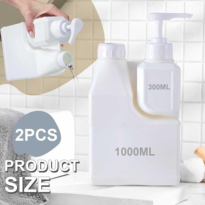 2 Pcs Portable 2 Compartment Foam Soap Handwashing Bottle 1300ml Capacity Refillable Portable Handwashing Station for Travel, Camping, Sports, Fishing, Playground, Outdoor Sink Solution