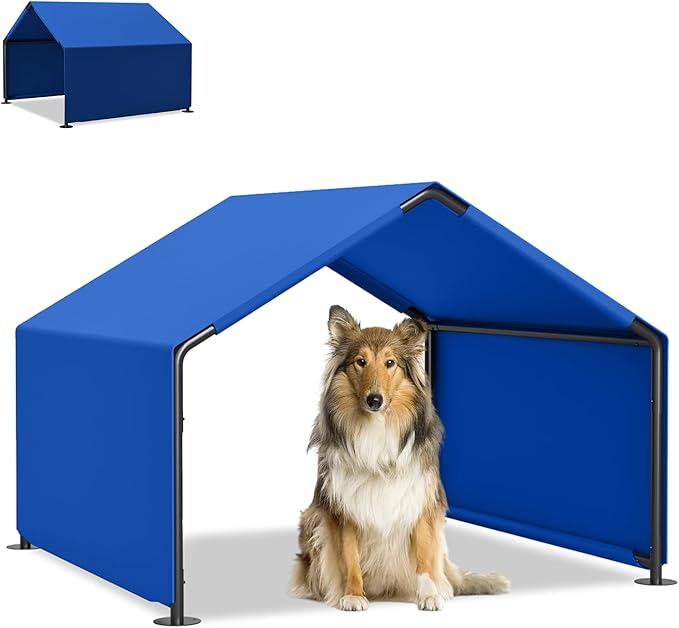 Dog Shade Shelter Outdoor, 4'x4'x3' Dog Tent Outdoor, Pet Tent Outside with Waterproof Roof, Blue Sun Rain Cover for Pet Cat Goat Pig Small Animals and Livestock