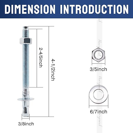 3/8" x 4-1/2" Wedge Anchor, for Cement and Concrete only, zinc-Plated Carbon Steel Screws and lag Bolts （ 50 pcs