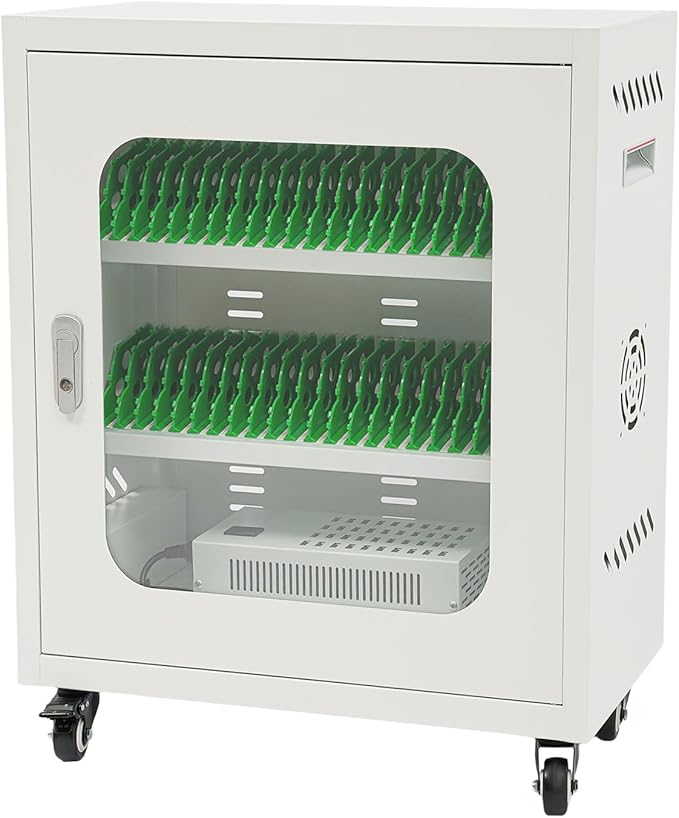 40-Device Charging Station, Charging Cabinet for Cellphones & Tablet Computers, Rechargeable Cellphone Locker Storage Charging Station, Locking Laptop Storage Box with Cable Management