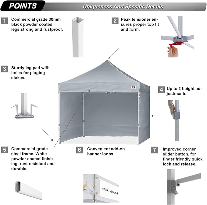 ABCCANOPY Easy Pop Up Canopy Tent with Sidewalls 8x8 Commercial -Series, Gray