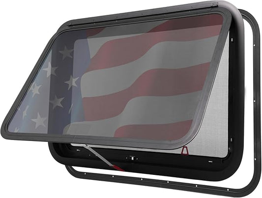 36"x22" RV Emergency Exit Window - DOT-Certified Tempered Glass, Security Lock, Waterproof Aluminum Frame w/Mesh Screen (Fits 1"-1.77" Walls, Complete Kit)