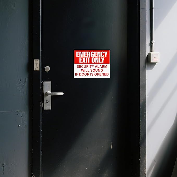 10 Pack Emergency Exit Only Security Alarm Will Sound If Door Is Opened Stickers 10 × 7 Inches Vinyl Self Adhesive Waterproof Safety Signs for Workplace Warehouse Office