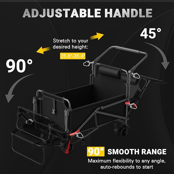 LEVELEVE Heavy Duty Folding Wagon - 2-in-1 Collapsible Cart, 400lb Capacity, All-Terrain Wheels w/Brakes & Side Pockets