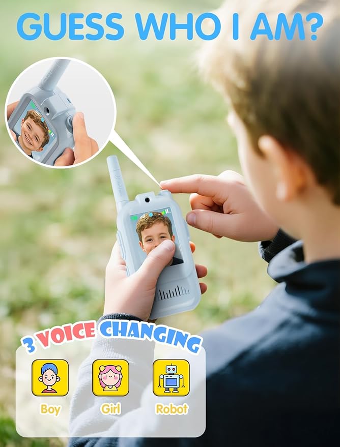 Walkie Talkie for Kids with Video: 2 Pack Rechargeable Toddler Toys with HD Camera & Voice Changer, Long Range Gift Toys for Boy & Girl Age 3-8 for Outdoor Play, Camping (Pink-Pink)