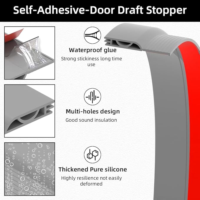Door Draft Stopper for Bottom of Door, Adjustable Weather Stripping Door Seal for Cold Insulation, Under Door Sweep for Exterior & Interior Doors, Door Bottom Seal Blocker Noise (78inch,Grey)