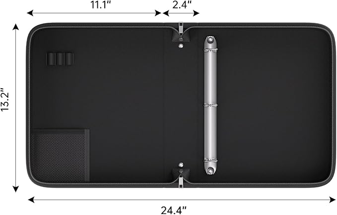 Fireproof 3 Ring Binder with Zipper, 1.5 Inch D Rings Hold up 375 Sheets of 8.5" x 11" (A4), Compatible with Clear Page Protectors, Built-in net and Pen Holder (2 Pcs, Black, 1.5")