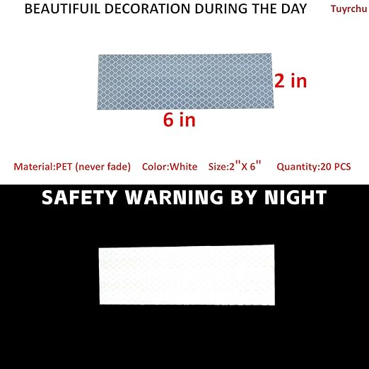 Non Fading White Reflective Stickers 2 inch X 6 inch, Outdoor Waterproof High Visibility Warning Safety Adhesive Reflector Tape (20 Pcs)