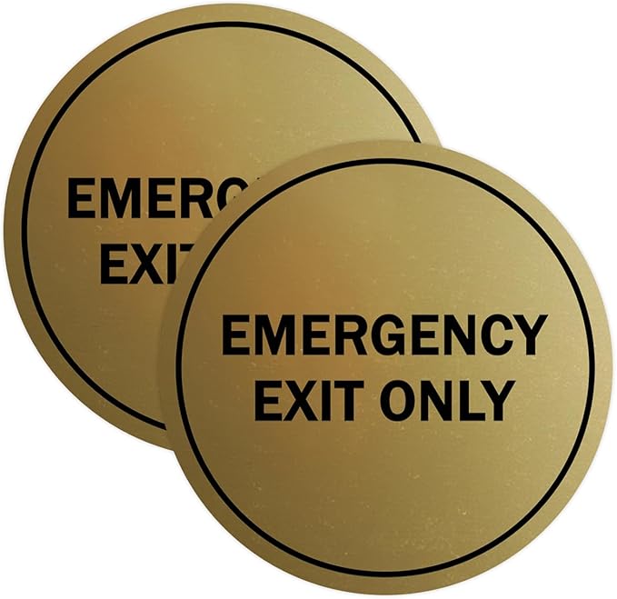 Signs ByLITA Circle Emergency Exit Only Sign (Brushed Gold) - Large 2 Pack