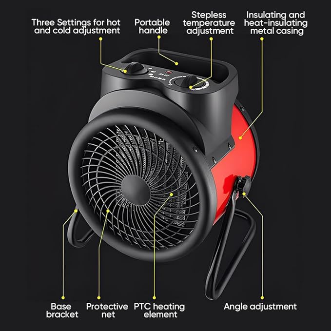 Saker Powerful Portable Heating Cannon,High Power Ceramic Space Heater, 3000W Fast Heating with Adjustable Thermostat for Large Room, Quiet Oscillation & Overheat Protection