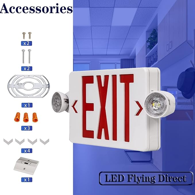 LED Exit Sign with Emergency Light, Double Sided Red with Battery Backup, Red Letter Emergency Exit Sign Lights with Two Adjustable Heads 120-277V AC UL Listed (4Pack, Red)
