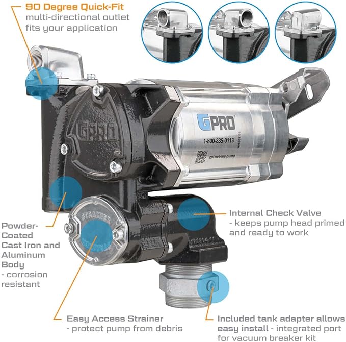 GPRO - V20 Series Fuel Transfer Pump, 3/4 Inch Outlet, Pump Only- For Extreme Temperatures, 20 GPM, 115 Volt (171001-51)