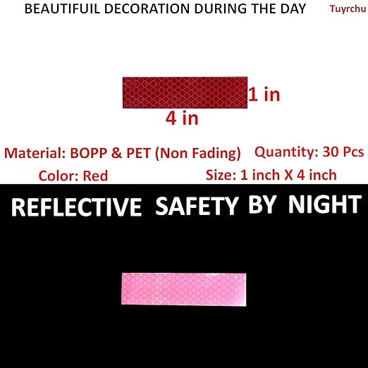 Red Reflective Stickers 1 inch X 4 inch, Outdoor Waterproof High Visibility Warning Safety Adhesive Reflector Tape (30 Pcs)