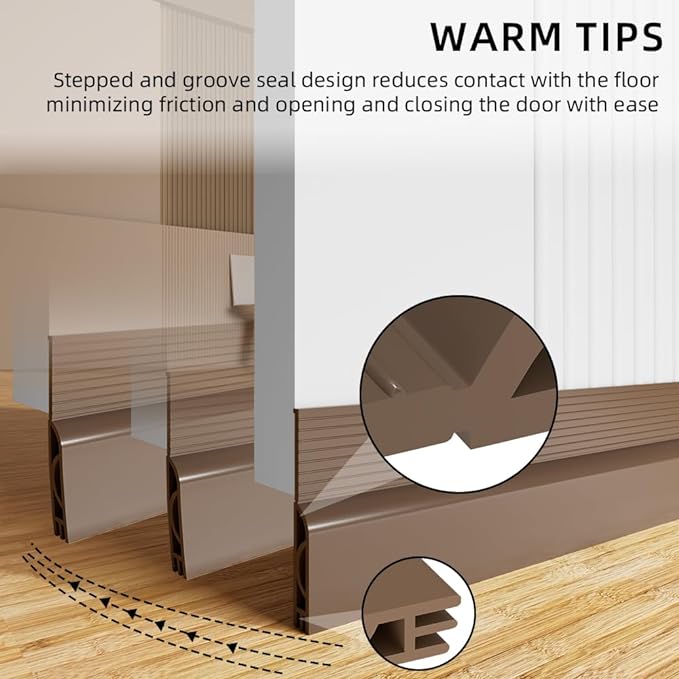 Door Draft Stopper for Bottom of Door, Adjustable Weather Stripping Door Seal for Cold Insulation, Under Door Sweep for Exterior & Interior Doors, Door Bottom Seal Blocker Noise (39inch,Brown)