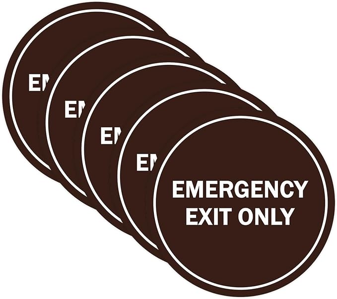 Signs ByLITA Circle Emergency Exit Only Sign (Dark Brown) - X-large 5 Pack