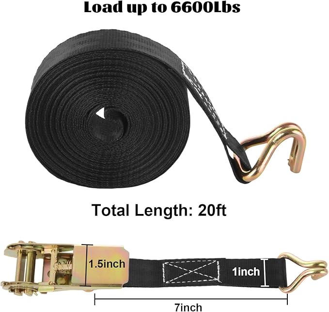 4 Pack 1 Inch Ratchet Straps Heavy Duty 20ft Tie Down Straps Ratchet with Double J Hook, 8000 LBS Break Strength, Cargo Ratchet Straps for Truck, Trailers, Motorcycle, Kayaks, Car Roof