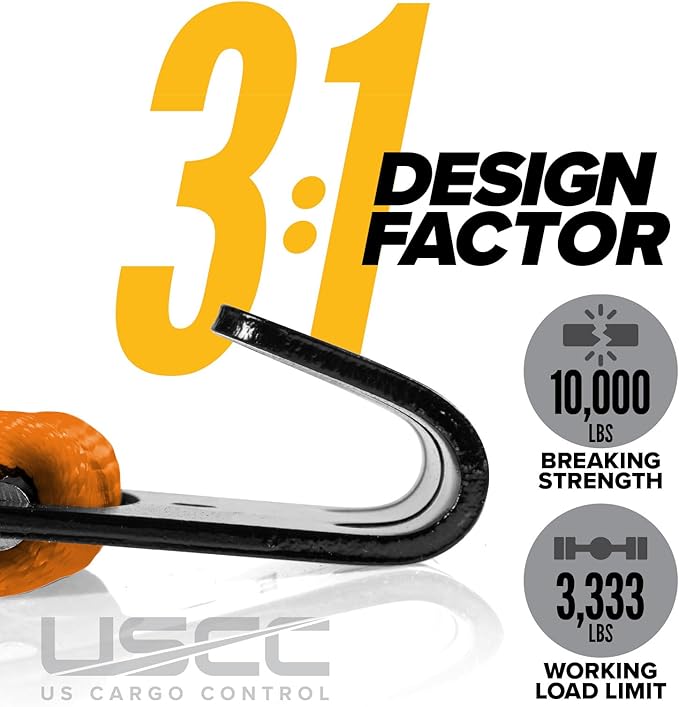 US Cargo Control Flat Hook Ratchet Straps 2 Inch X 30 Foot (4-Pack), 10,000 LBS Break Strength, Orange Heavy Duty Ratchet Straps with Black Flat Hooks, Tie Downs for Flatbed Trailer