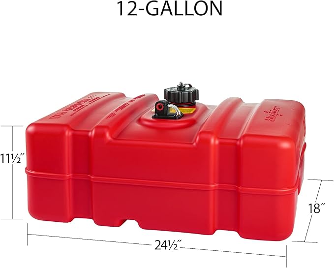 Scepter 08669 Rectangular 12 Gallon Low Profile Marine Fuel Tank For Outboard Engine Boats, 24.5" x 18" x 11.5", Red