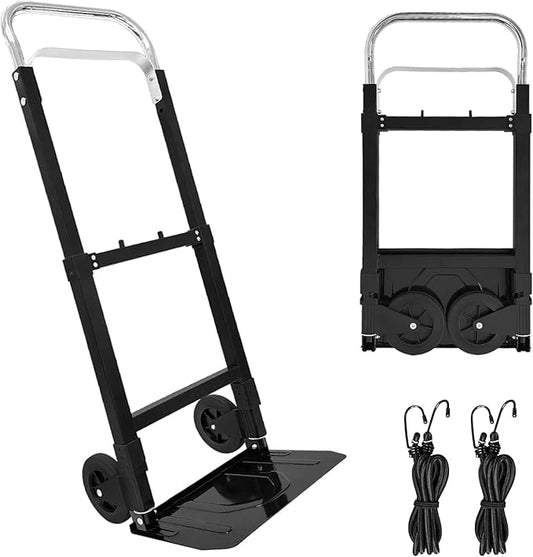 Folding Hand Truck Dolly Cart, 260 lb Capacity Portable Aluminum Dolly Cart Aluminum Construction for Moving House, Office, Warehouse, Includes Two Elastic Ropes