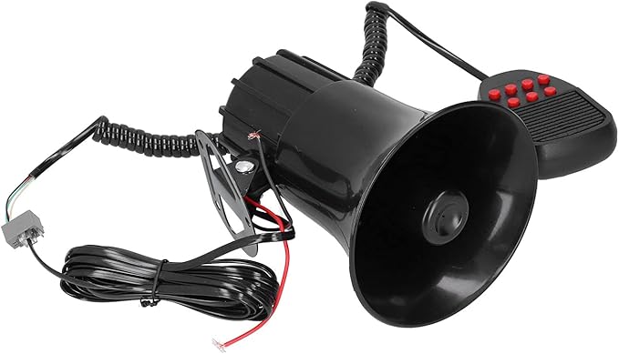 12V 50W 115dB Car Horn with PA Mic, 7 Sound Emergency Warning Alarm Siren, Loud Car Alarm Speaker for Truck RV Boat, Universal 12V Vehicle Safety Alert System
