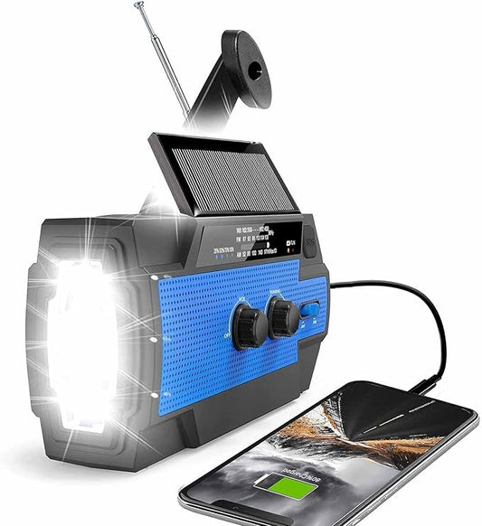 Solar-Powered Emergency Survival Radio, Hand Crank Radio, Emergency Weather Radio Hand Crank Solar Charge Am/Fm/NOAA, for Indoor, Outdoor & Emergency (Blue)