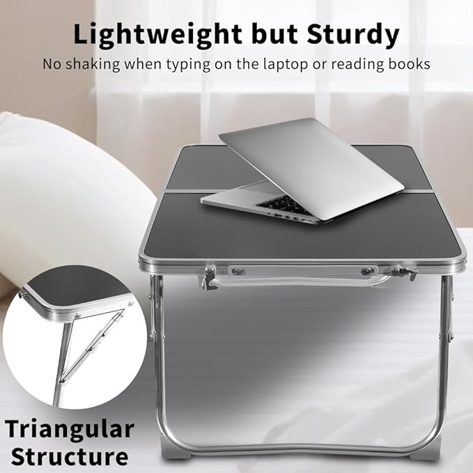 KISKIS 2 Fold Ultra Lightweight Folding Camping Tables 2Ft Portable Small Aluminum Outdoor Desk with Carry Handle, 62X42cm(24X17inch) for Picnic Travel,Black