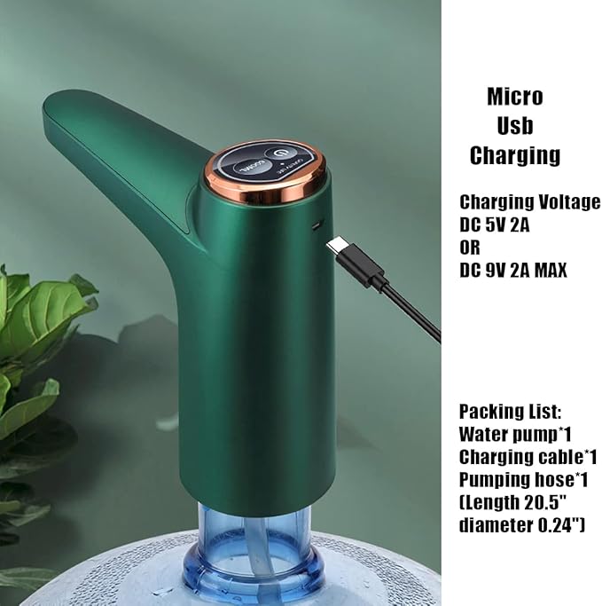 5 Gallon Water Bottle Dispenser Pump System USB Charging Automatic Drinking Water Pump Portable Electric Water Dispenser (Green)