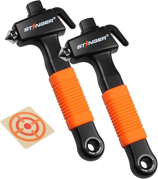 Stinger Super Duty Car Emergency Escape Tool - Hardened Carbon Steel Safety Hammer, Spring-Loaded Window Breaker, Razor-Sharp Seat Belt Cutter, Life-Saving Rescue Tool (Orange and Orange)