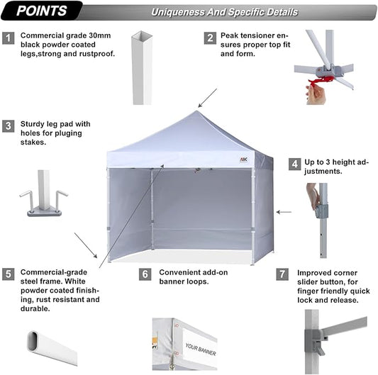 ABCCANOPY Easy Pop Up Canopy Tent with Sidewalls 10x10 Commercial -Series, White