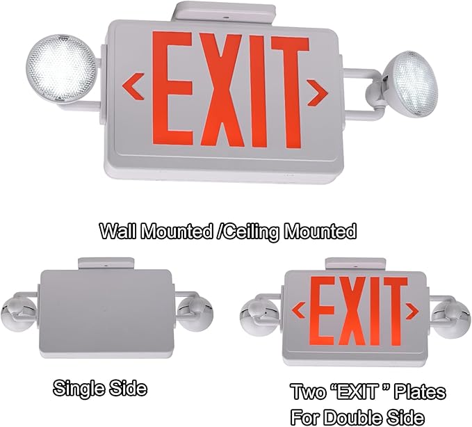 Emergency Exit Sign with Lights Battery backup, 200lm 3Hours Plug in Red Exit Signs with Emergency Lights for Business, Battery Operated,UL 924 AC85-277V