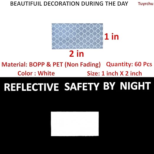 White Reflective Stickers 1 inch X 2 inch, Outdoor Waterproof High Visibility Warning Safety Adhesive Reflector Tape (60 Pcs)