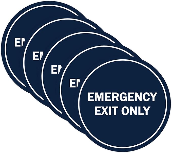 Signs ByLITA Circle Emergency Exit Only Sign (Navy Blue/White) - Small 5 Pack