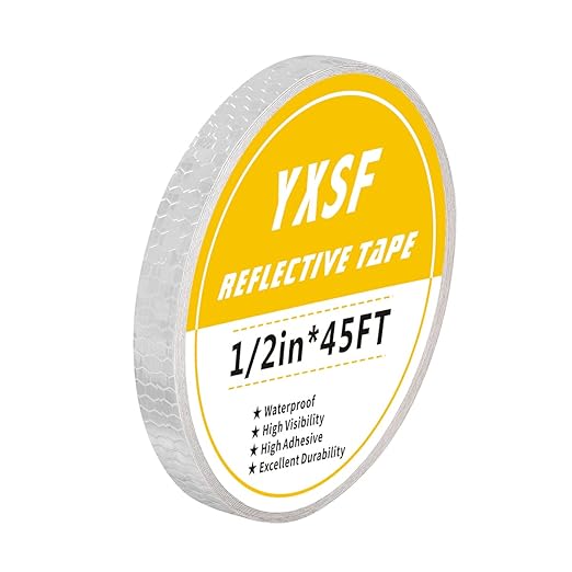 Reflective Safety Tape,1/2 Inch×45 Feet Silver White Reflective Strips,high Viscosity Waterproof Reflective Tape for Bikes Cars Ships Motorcycles Raincoat.