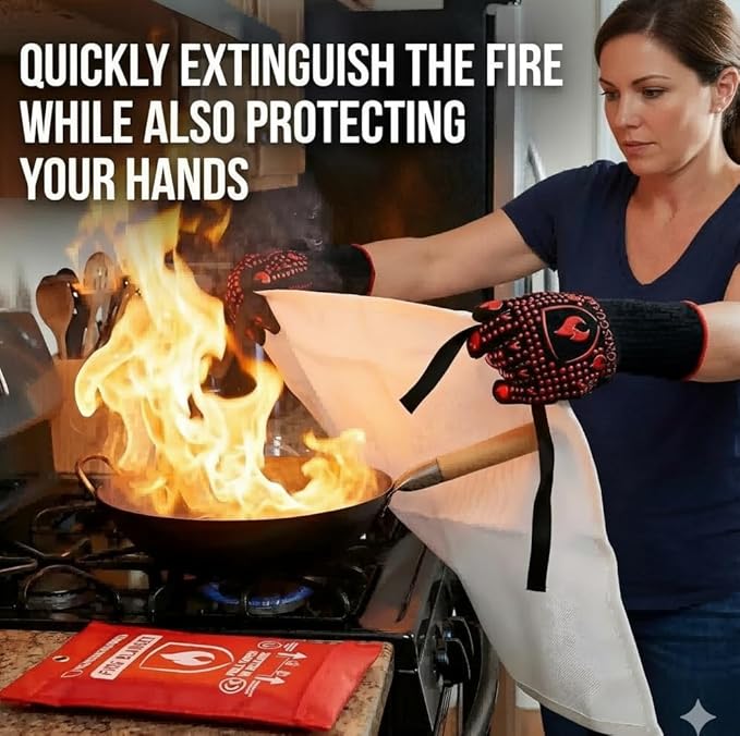 40" x 40" MorningWishes Emergency Fire Blanket Fiber Glass Suppression as Extinguisher Flame retardant protection Heat Insulation Design for Kitchen Office School Car Grill BBQ Fireplace camping 4 pic