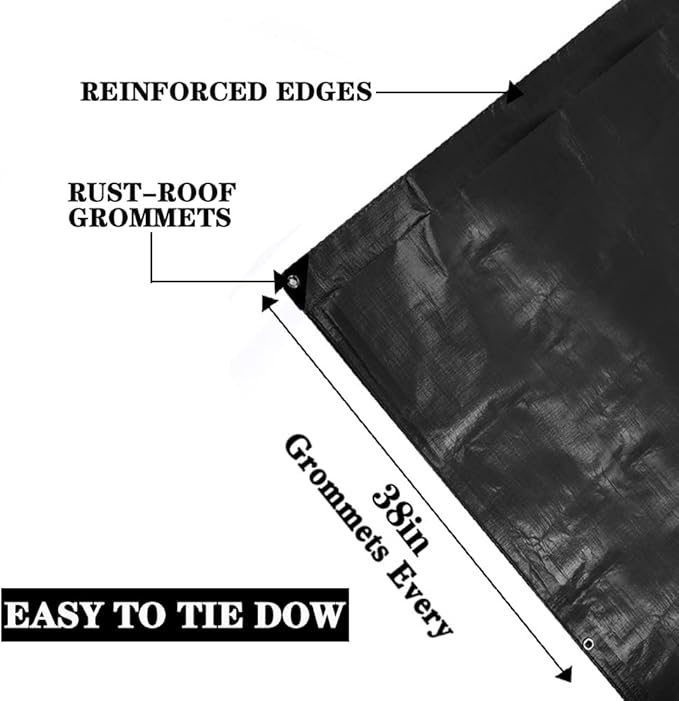 Tarps Heavy Duty Waterproof 6x6ft,TEZONG Black Poly Tarp 16MIL Multipurpose Tarpaulin Outdoor Cover for Emergency Rain,Patio Furniture,Roof,Camping,Car,Pool