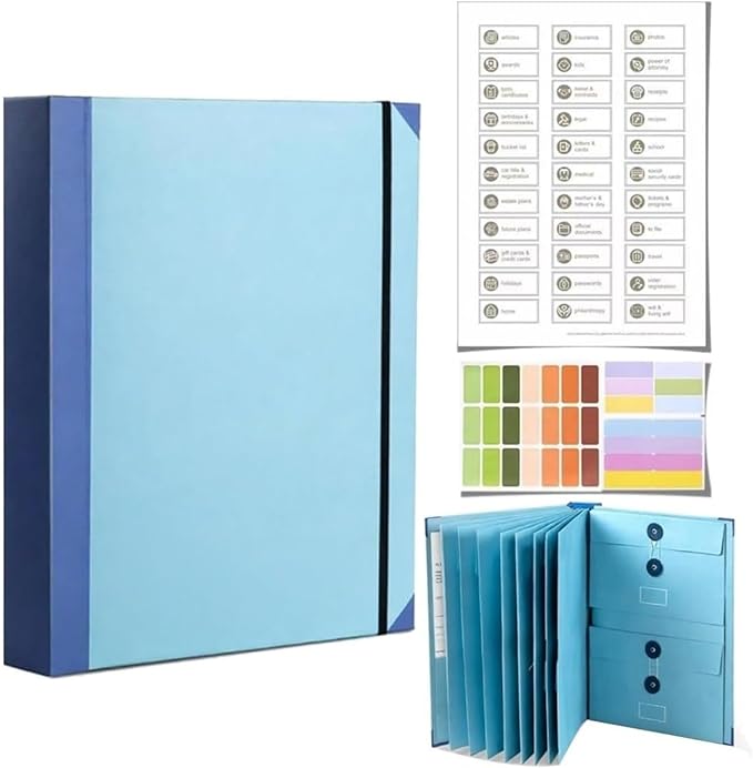 Important Document Organizer Binder – Family File Folder Organizer & Important Document Folder for Certificates, Passports, Vital Records, Emergency Planning, Home Office Document Storage (Blue)