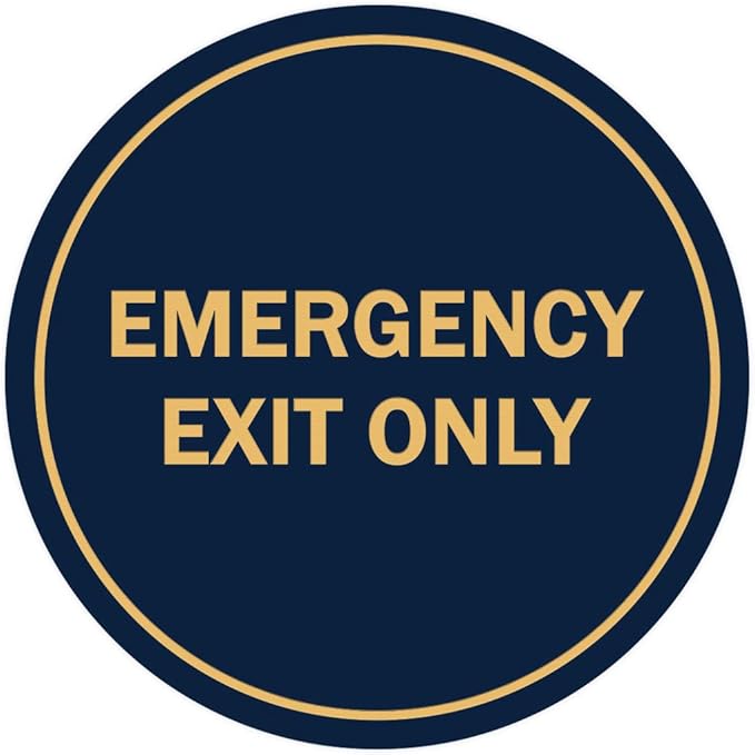 Signs ByLITA Circle Emergency Exit Only Sign (Navy Blue/Gold) - Large 1 Pack