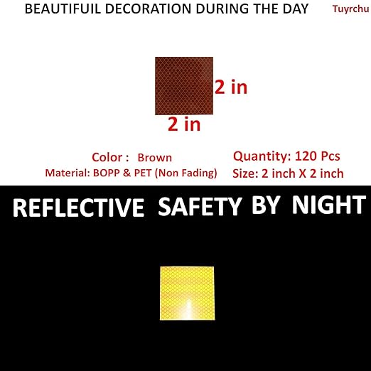 Brown Reflective Stickers 2 inch X 2 inch, Outdoor Waterproof High Visibility Warning Safety Adhesive Reflector Tape (120 Pcs)