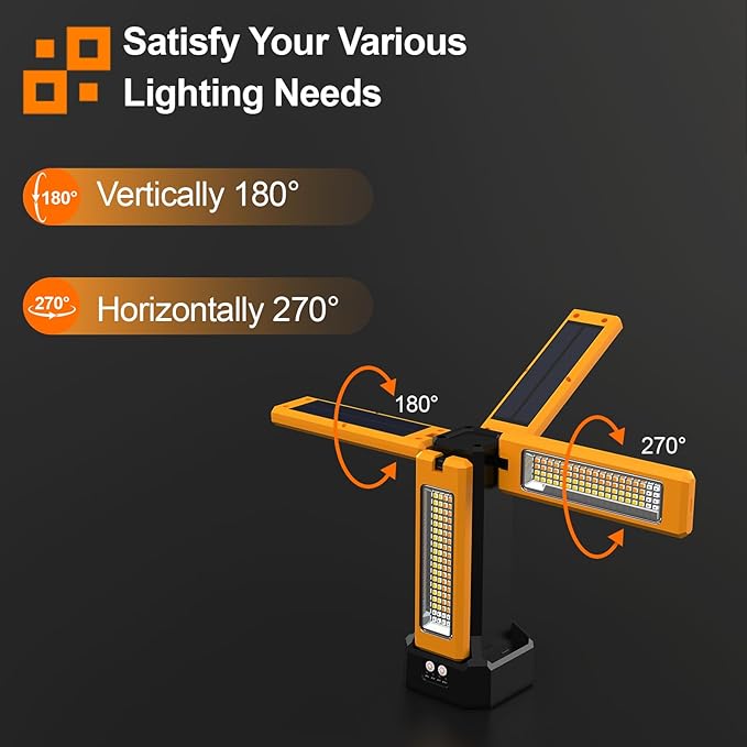 13200mAh Rechargeable Solar Work Light with Folding Stand and Carrying Bag, AODOO 8000 Lumen Stepless Dimmable , White/Warm/Nature White/RED(SOS) with Detachable Tripod (Orange(No Tripod))